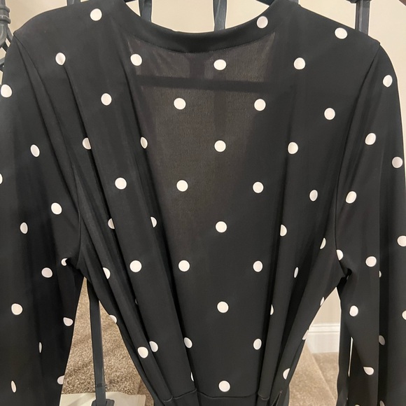 NWOT Ann Taylor Black Wrap Dress with Polka Dots - Picture 11 of 12